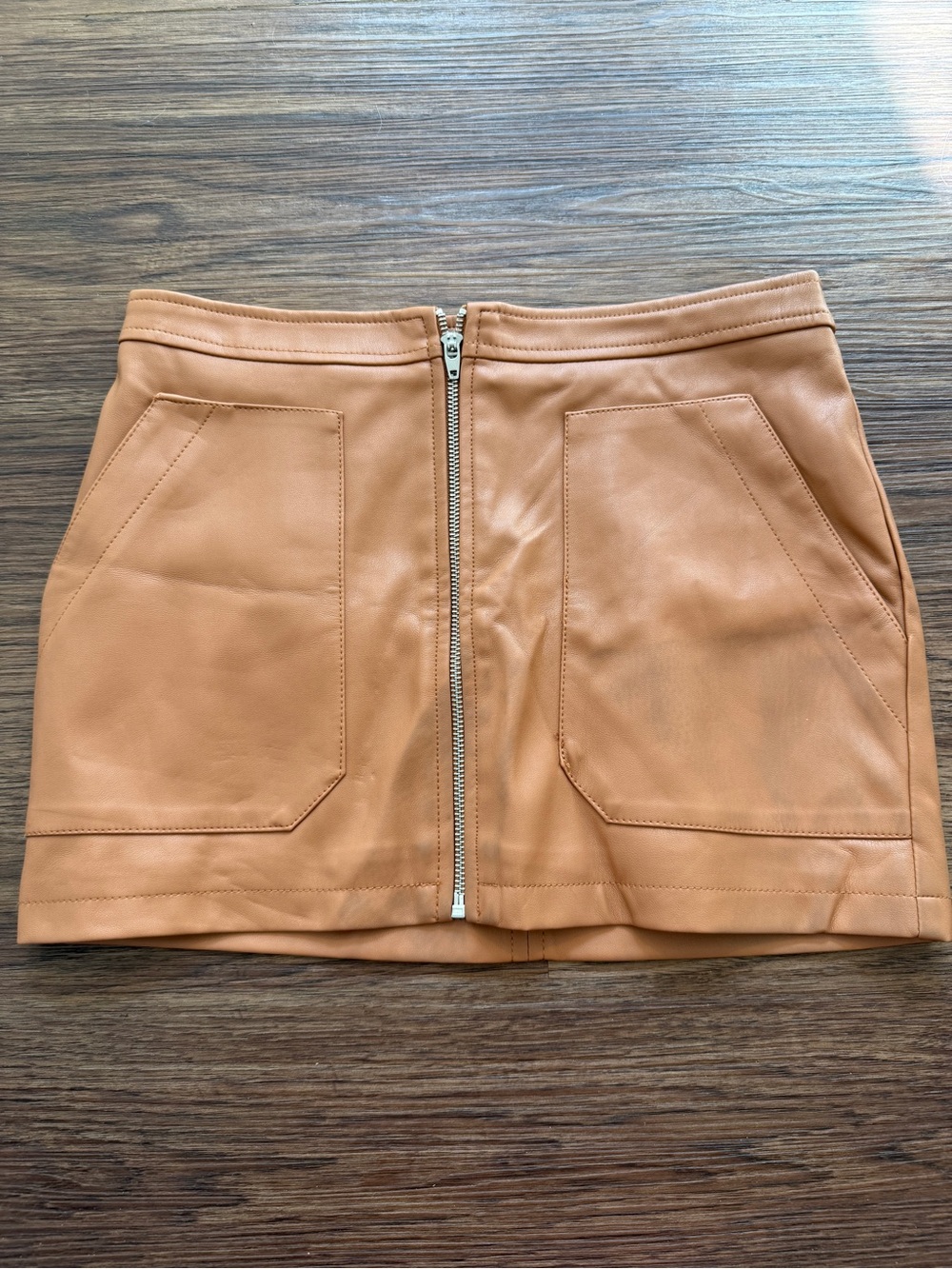 Free People Tan Faux Leather Front-Zip Mini Skirt